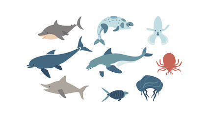 vector illustration of a set of fish