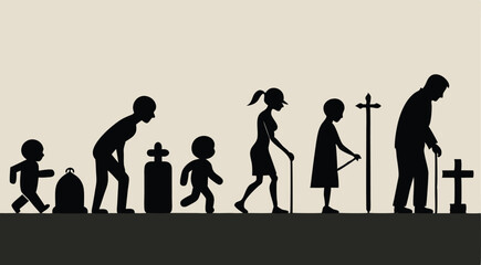 Human Life Cycle Silhouette: Birth to Old Age Symbolism