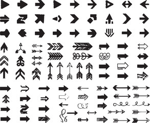 Hand-drawn arrow icon set. A collection of curved