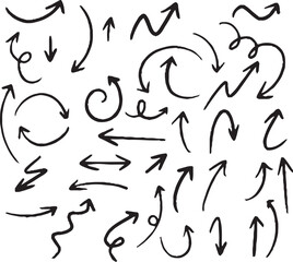Hand-drawn arrow icon set. A collection of curved