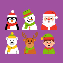 Christmas Holiday Cartoon Characters Avatar Set - Festive Icons