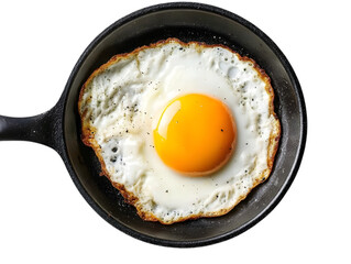 Fried egg in pan top view isolated on transparent background