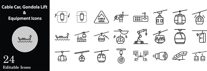 Gondola lift and cable car line icon set vector illustration of transportation and equipment related icons © Digital