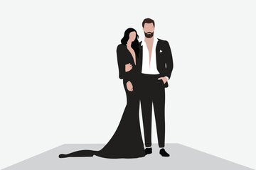 Indian wedding couple illustration for save the date, wedding e-invite cards. vector wedding