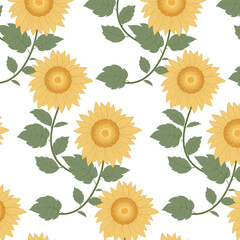 Seamless pattern of beautiful sunflower. Modern floral pattern