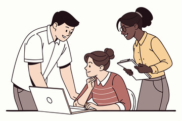 Collaborative Teamwork An Inclusive Group Discussing a Project on a Laptop with Diverse Perspectives and a Shared Goal