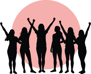 Fototapeta premium Silhouette of a group of women celebrating empowerment and sisterhood _ success, victory, happy, people, team, girls, joy