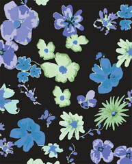 Big flowers pattern, upscale floral pattern. graphical textures floral, trendy colors pattern , flowers background with leaves. vector illustration.