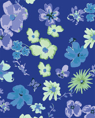 Big flowers pattern, upscale floral pattern. graphical textures floral, trendy colors pattern , flowers background with leaves. vector illustration.