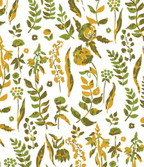 Floral seamless pattern with big flowers and Vector illustration.seamless floral watercolor pattern with garden pink, flowers roses, leaves, branches. Botanic tile, background.
