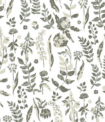 Floral seamless pattern with big flowers and Vector illustration.seamless floral watercolor pattern with garden pink, flowers roses, leaves, branches. Botanic tile, background.
