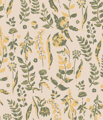 Floral seamless pattern with big flowers and Vector illustration.seamless floral watercolor pattern with garden pink, flowers roses, leaves, branches. Botanic tile, background.