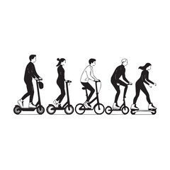 Obraz premium People riding various electric vehicles illustration