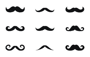 Black Silhouette Mustache Vector Icon Set for Creative Fashion Design Projects