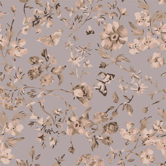 Floral seamless pattern with big flowers and Vector illustration.seamless floral watercolor pattern with garden pink, flowers roses, leaves, branches. Botanic tile, background.