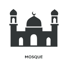 Black Silhouette Mosque Vector Icon for Islamic Architecture Design Projects