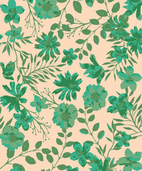 Floral seamless pattern with big flowers and Vector illustration.seamless floral watercolor pattern with garden pink, flowers roses, leaves, branches. Botanic tile, background.