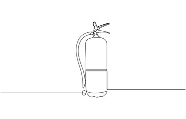 One Line Drawing of a Fire Extinguisher Tank, Illustrating Safety Equipment, Continuous one line drawing of fire extinguisher icon in silhouette on a white background. Linear stylized Minimalist.