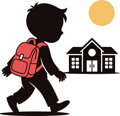 Boy with Backpack Walking to School vector illustration