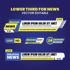 Obraz premium Lower third tv header, headline and news bars. Vector modern colorful blue yellow white. video title or television news bar isolated template.