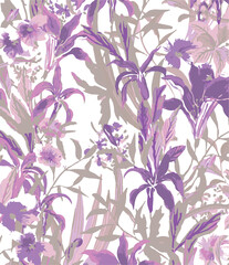 Floral seamless pattern with big flowers and Vector illustration.seamless floral watercolor pattern with garden pink, flowers roses, leaves, branches. Botanic tile, background.