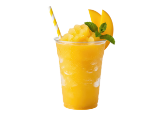 mango slushie in a takeaway cup