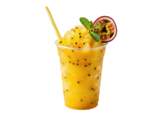 passion fruit slushie in a takeaway cup