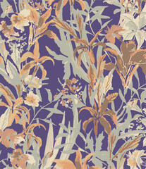 Floral seamless pattern with big flowers and Vector illustration.seamless floral watercolor pattern with garden pink, flowers roses, leaves, branches. Botanic tile, background.