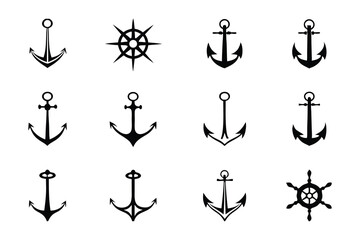 Anchor Silhouette Vector Icons for Nautical Design, Maritime Illustration, and Tattoo Art 