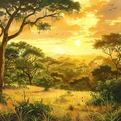 sunset in the African jungle
