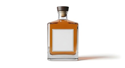 Whiskey bottle with blank label on white background for branding