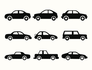 Sleek Black Car Silhouette Vector Set for Automotive and Transportation Design Projects