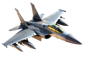 Grey and Gold F 15 Eagle Fighter Jet in Flight Side View A I Generated isolated on a transparent background