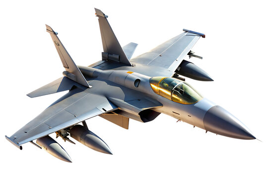 Grey and Gold F 15 Eagle Fighter Jet in Flight Side View A I Generated isolated on a transparent background