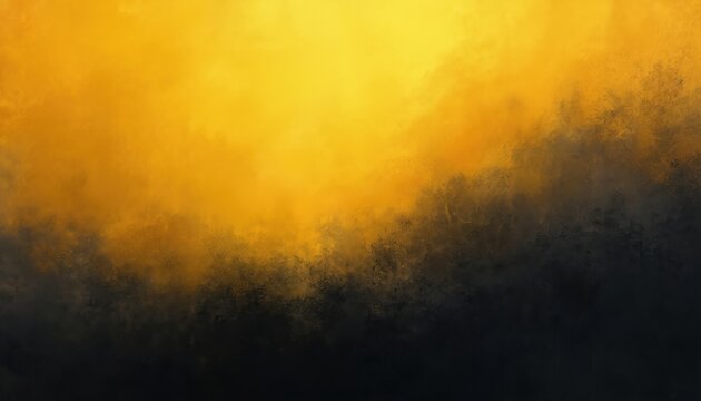 Abstract gradient background blends yellow, black colors with grain texture. Sunlight sky, sea, water, sunset, sunrise. Artistic wallpaper, illustration, design, colours, art, blur effect for