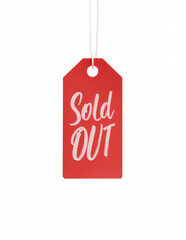 Red Hanging “Sold Out” Label on Clean White Background – Retail Stock Notification Tag