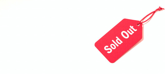 Red Sold Out Tag Isolated on White Background – Minimalist Retail Concept
