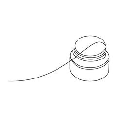 Hand drawn cream container vector. One line continuous drawing. Minimal fashion print, linear silhouette icon. Cosmetics skin care product, balm, lotion, abstract doodle illustration.