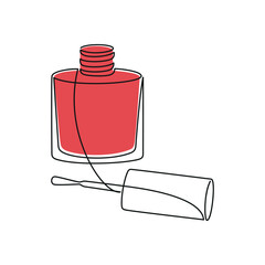 Hand drawn nail polish bottle vector. Cosmetics icon. One line continuous drawing. Beauty product linear silhouette. Minimal print, banner, card, poster, brochure, logo, sign, symbol.