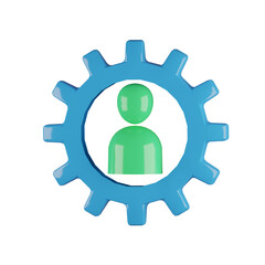 Team, technical support, gear 3d icon render illustration Isolated on Transparent Png Background	