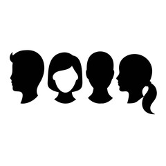 a set of silhouettes depicting various hairstyles