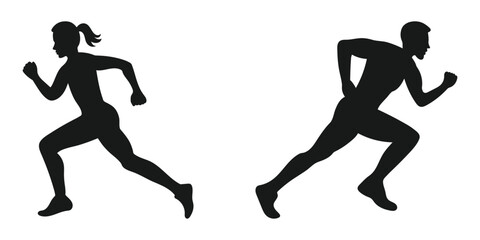 Running Silhouettes. Male and Female Runners Vector