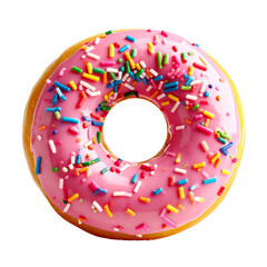 sprinkle pink chocolate donut isolated on transparent background, png