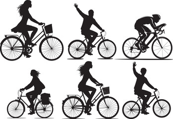 People riding bicycle outdoor activity vector illustration