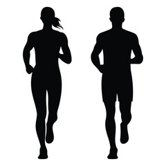 Running Silhouettes. Male and Female Runners Vector