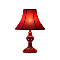 Illuminated Red Table Lamp with Ornate Base isolated on transparent baackground