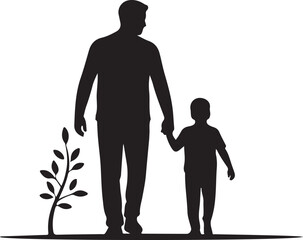 father and son holding hands and walking on white background silhouette vector