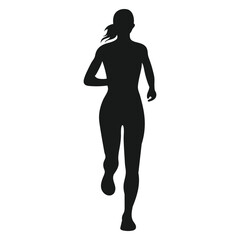 Female running silhouette. Bold black silhouette of a woman jogging toward the viewer, symbolizing motion and strength.