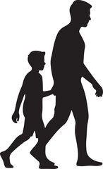 father and son holding hands and walking on white background silhouette vector
