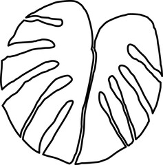 Minimalist monstera leaf in black line art with organic Matisse-style curves